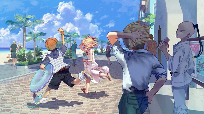 Mother 2 Earthbound Kids Running on Seaside Street