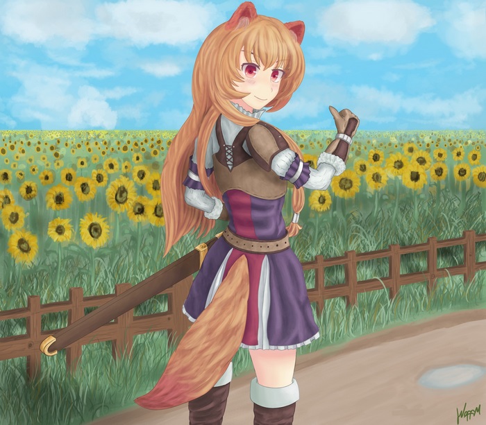 Raphtalia from The Rising of the Shield Hero in a sunflower field