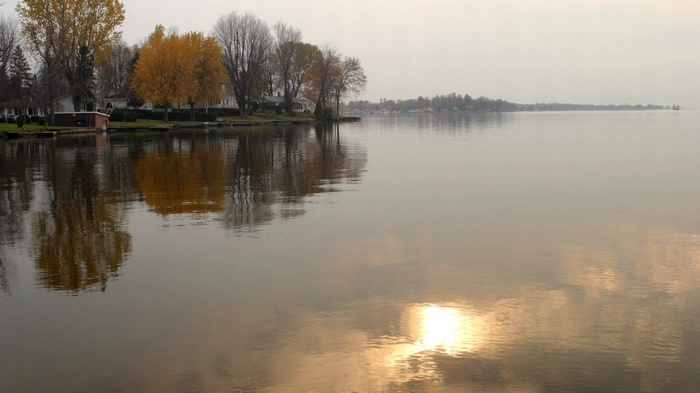 Autumn trees reflected in a calm lake