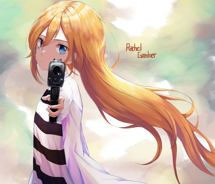 Rachel Gardner with a gun