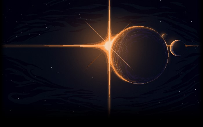 Pixel Art of Planets in Space with Bright Star