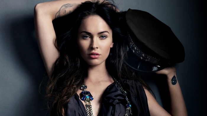 Megan Fox with Black Hair and Tattoo