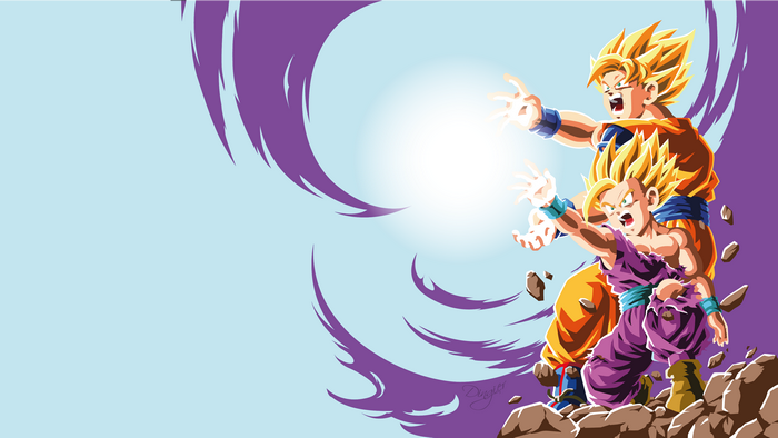 Goku and Gohan performing Kamehameha from Dragon Ball