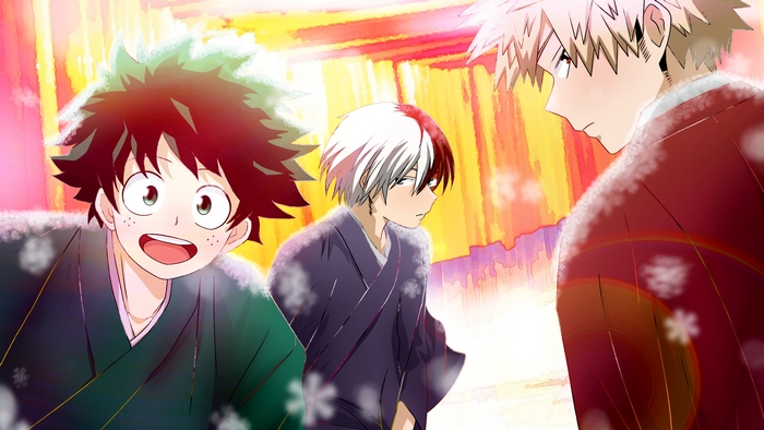 My Hero Academia Winter Scene with Todoroki, Bakugou, Midoriya