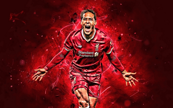 Virgil van Dijk Celebrates in Liverpool Kit