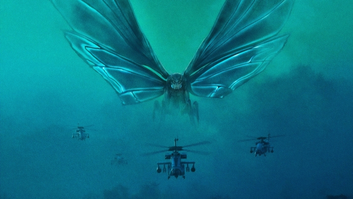 Mothra and helicopters from Godzilla: King of the Monsters