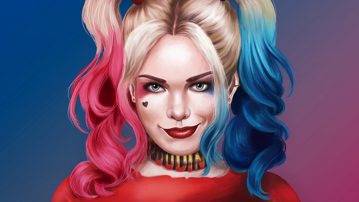 Harley Quinn with Blue and Pink Twintails
