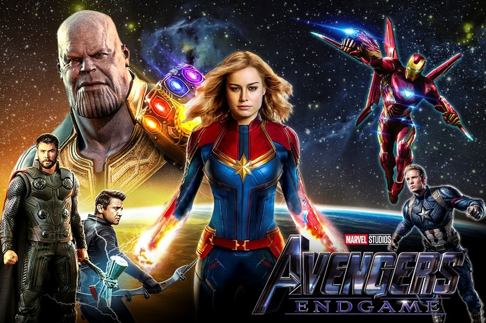 Avengers: Endgame Poster with Thanos, Captain Marvel, Iron Man, Thor, Captain America, and Hawkeye