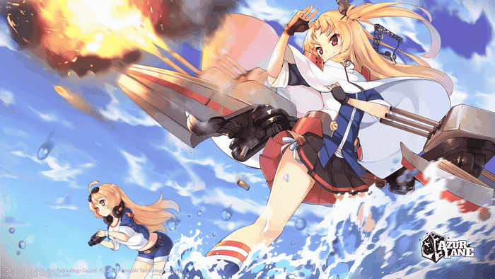 Columbia and Cleveland from Azur Lane firing cannons