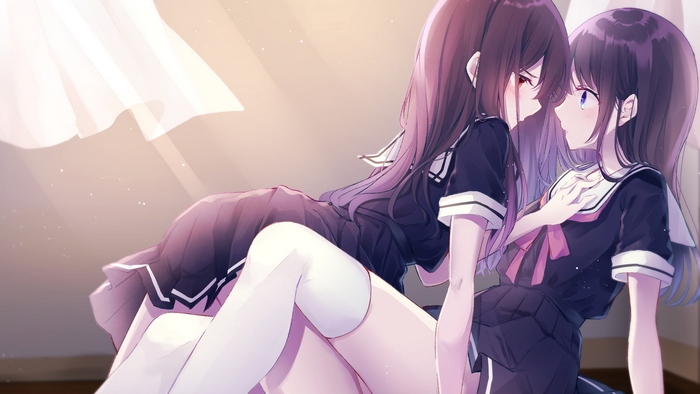 Intimate Moment Between Two Girls in School Uniforms