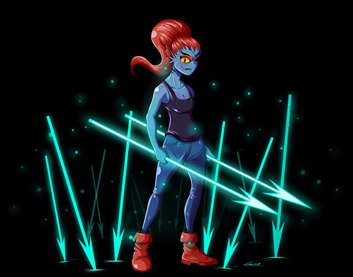 Undyne from Undertale with spears