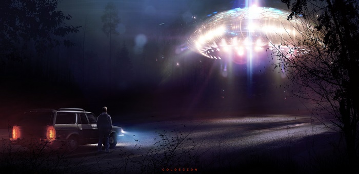 Man and car witness UFO landing at night