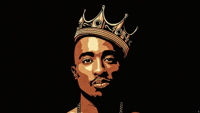 Tupac Shakur wearing a crown