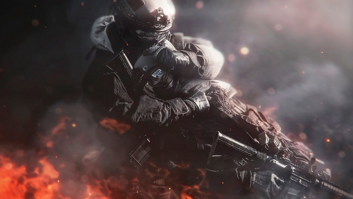 Soldier in Fire with Rifle