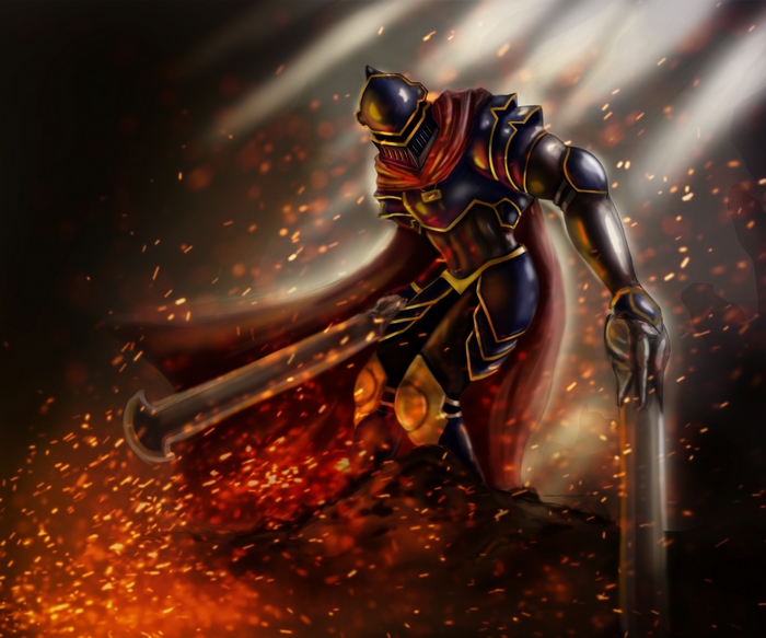 Ainz Ooal Gown from Overlord with swords and fire