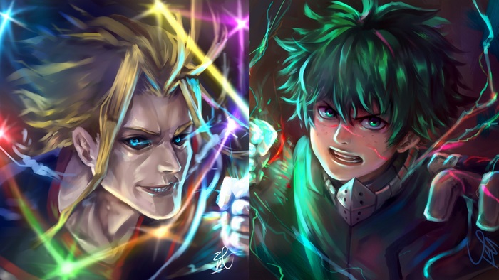 Izuku Midoriya and All Might from My Hero Academia