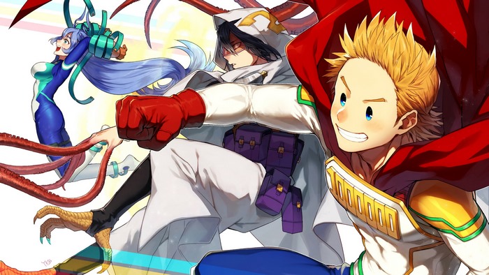 Tamaki Amajiki, Nejire Hado, and Mirio Togata from My Hero Academia
