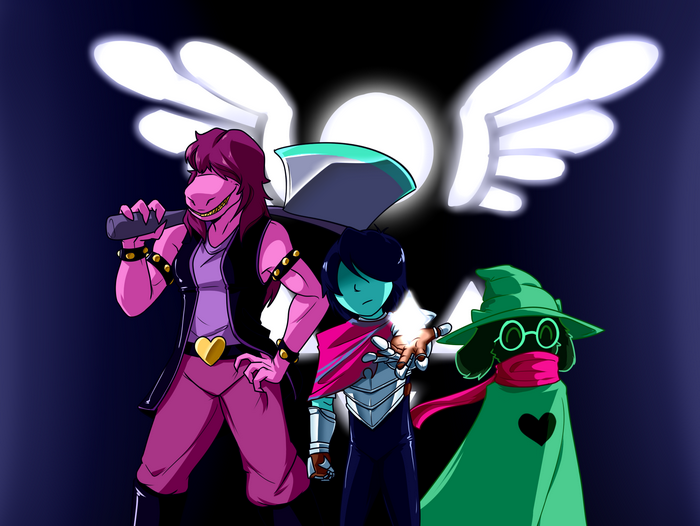 Susie, Kris, and Ralsei from Deltarune with wings