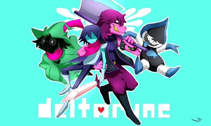 Ralsei, Kris, Susie, and Lancer from Deltarune