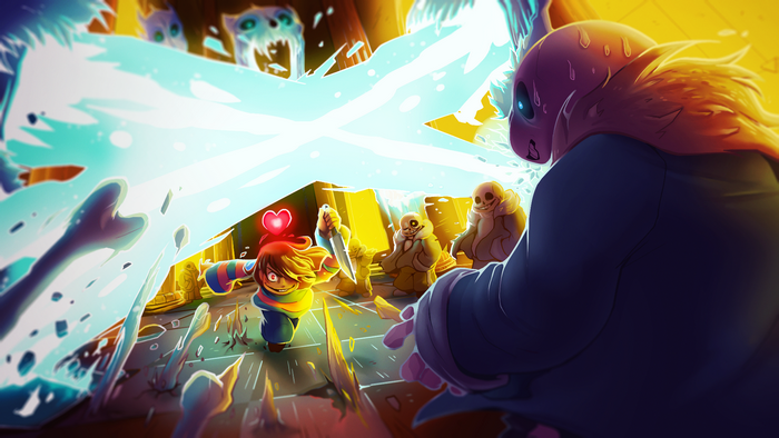 Sans and Frisk from Undertale fighting