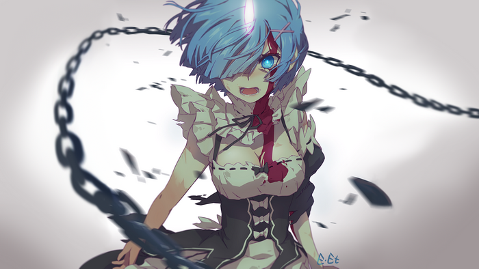 Rem from Re:ZERO covered in blood with chains