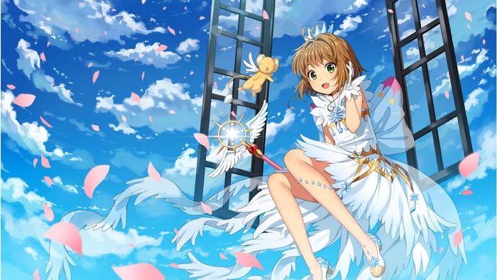 Sakura Kinomoto in White Dress with Keroberos