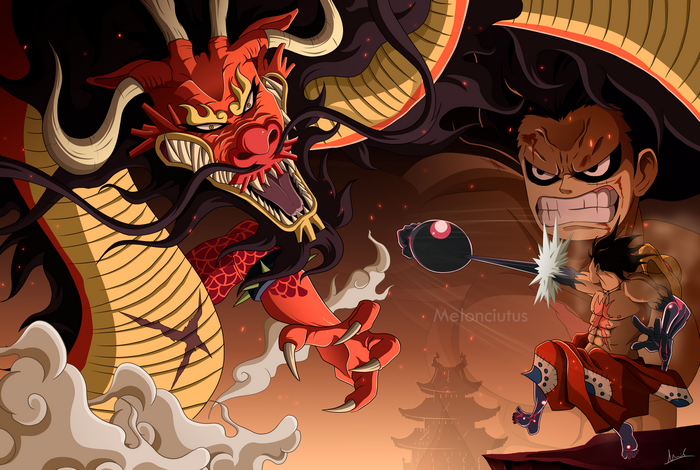 Kaido and Monkey D. Luffy from One Piece