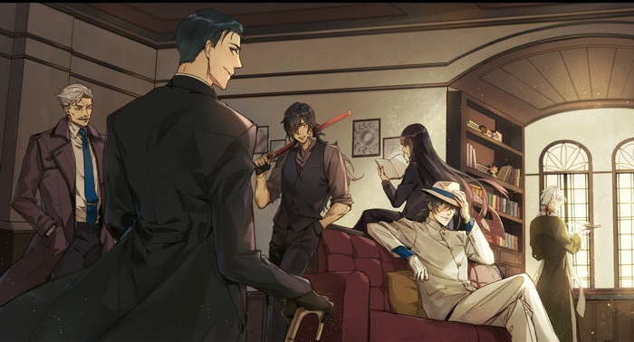 Characters from Fate/Grand Order in a library
