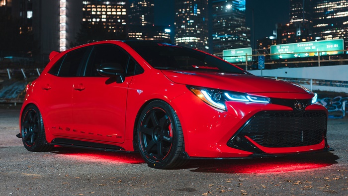 Red Toyota Corolla Hatchback with Underglow