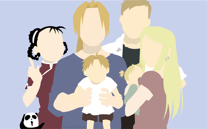 Family portrait of characters from Fullmetal Alchemist