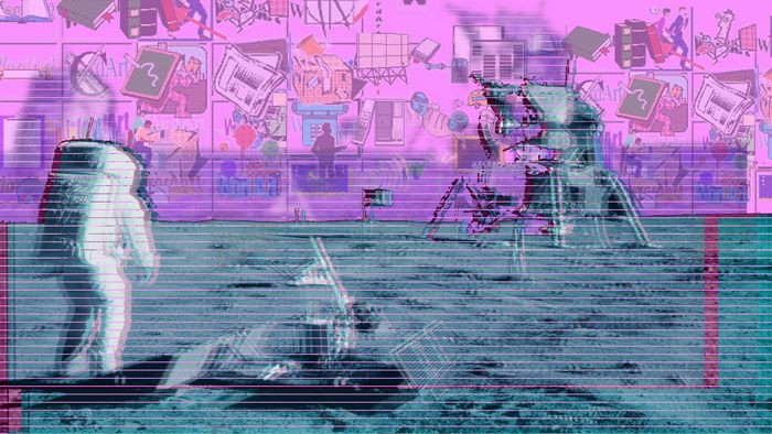 Astronaut on the Moon with Vaporwave Background