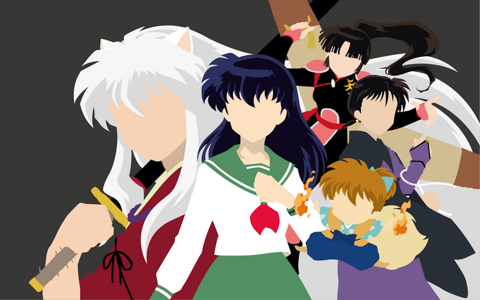 Inuyasha characters: Kagome, Sango, Miroku, Shippo, and Inuyasha