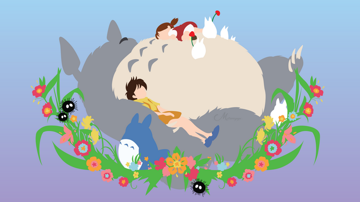 Totoro Relaxing with Friends in a Floral Setting