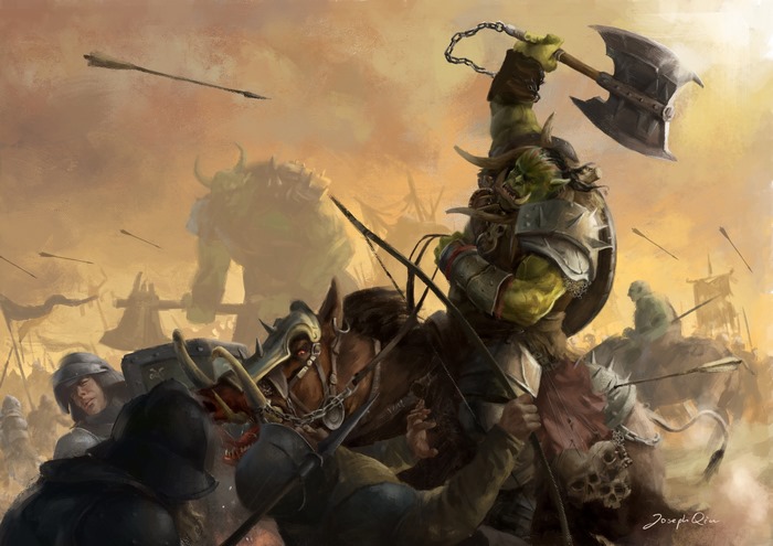 Orcs in a Warhammer battle