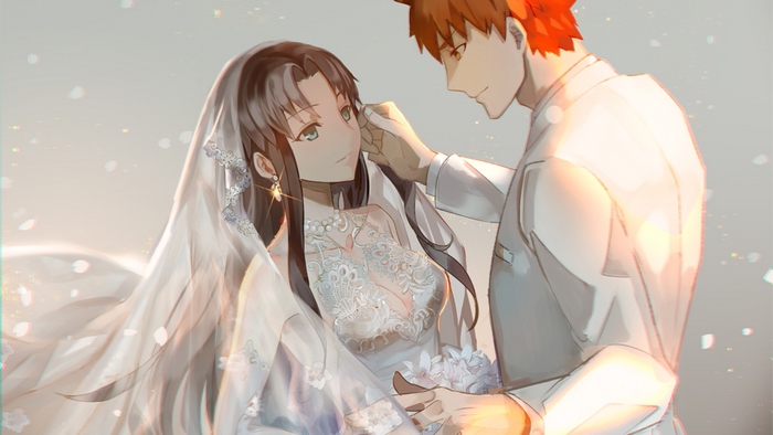 Rin Tohsaka and Shirou Emiya from Fate/Stay Night in wedding attire