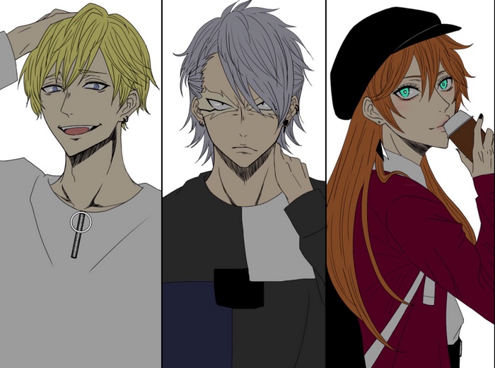 Three anime characters in a row