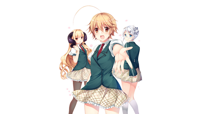 Three anime girls in school uniforms