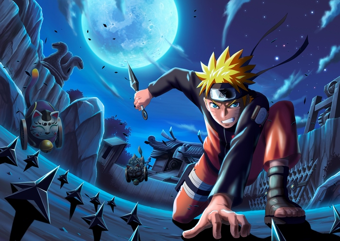 Naruto Uzumaki in Action Under the Moonlight