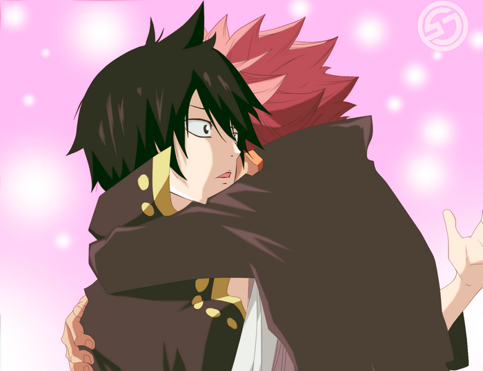 Zeref Dragneel and Natsu Dragneel hugging