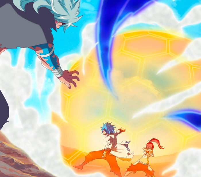 Jellal Fernandes and Erza Scarlet fighting Acnologia