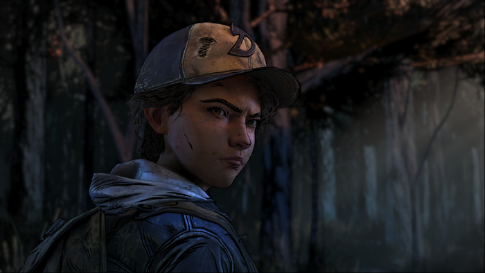 Clementine from The Walking Dead in a forest