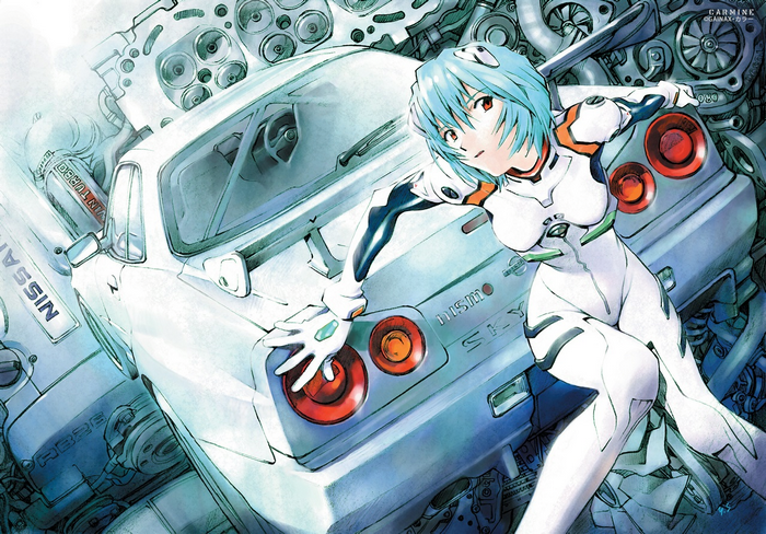 Rei Ayanami with Nissan Skyline GT-R R34
