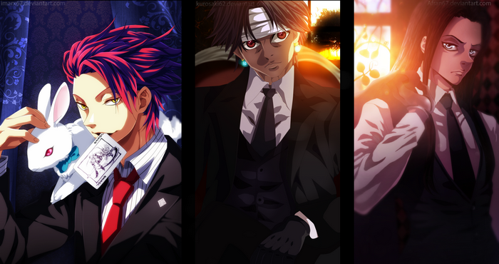 Illumi Zoldyck, Chrollo Lucilfer, and Hisoka from Hunter x Hunter