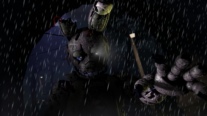 Springtrap from Five Nights at Freddy's in the rain