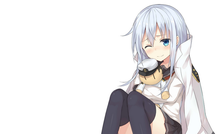 Hibiki from Kantai Collection holding a plush toy