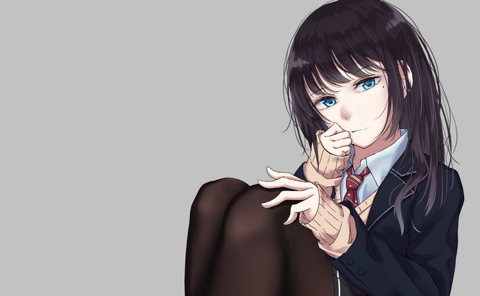 Anime girl with blue eyes and black hair in school uniform