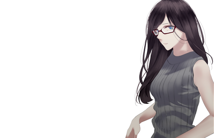 Girl with long black hair and glasses