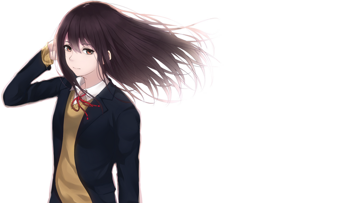 Anime girl with long brown hair in school uniform