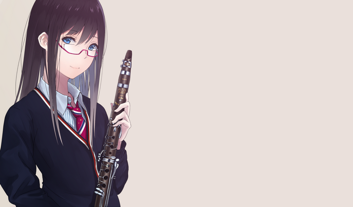 Anime girl with glasses holding a clarinet