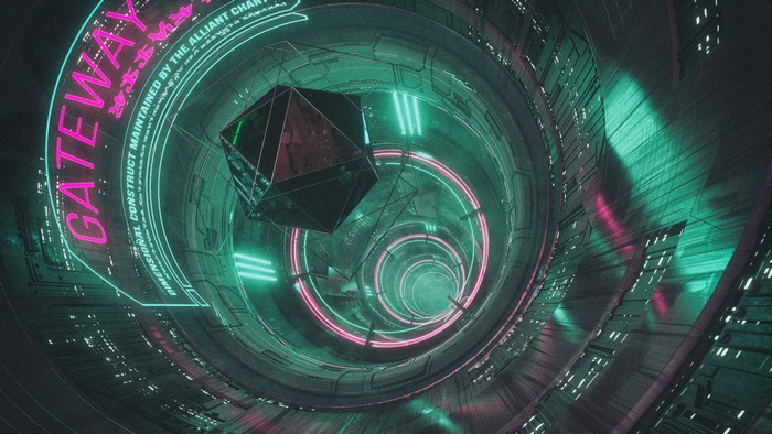 Futuristic Gateway Tunnel with Geometric Object